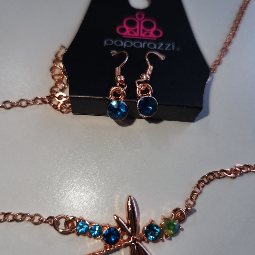 Paparazzi Rose Gold and Blue Jewelry Set